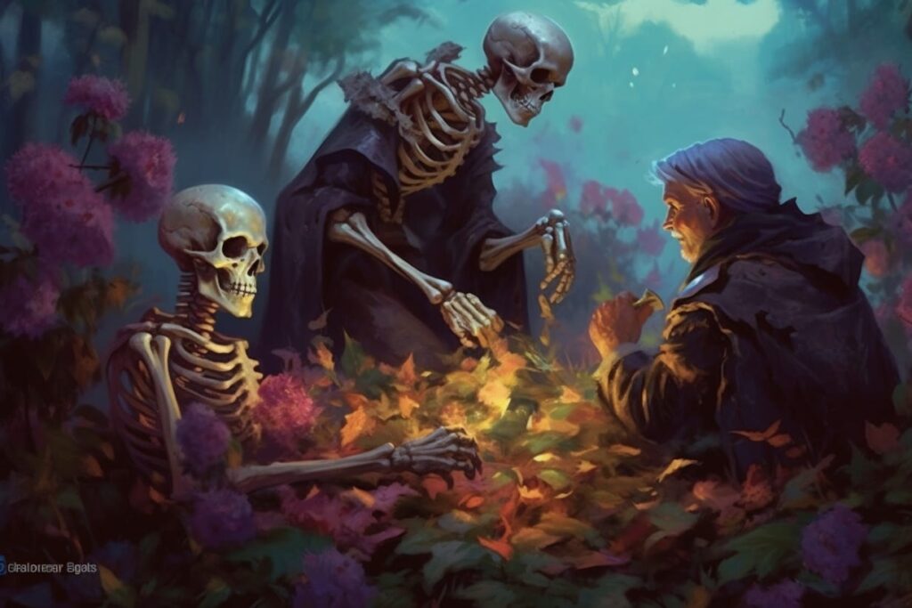 dnd skeletons decorating graves