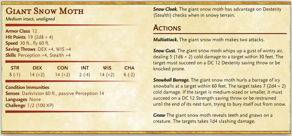 dnd giant snow moth stat block