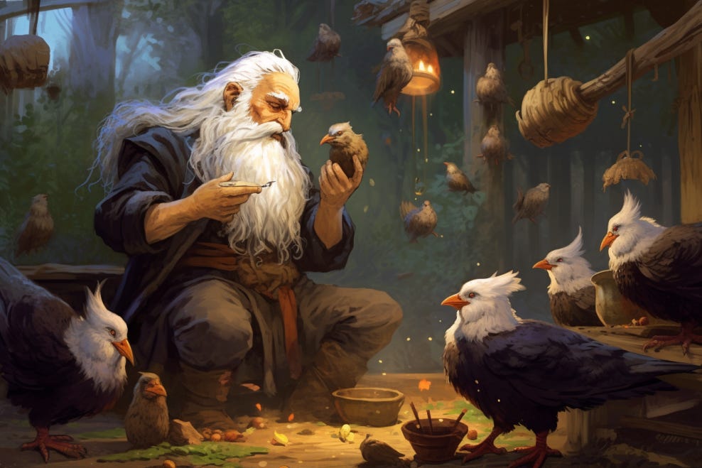 dnd wizard with chickens