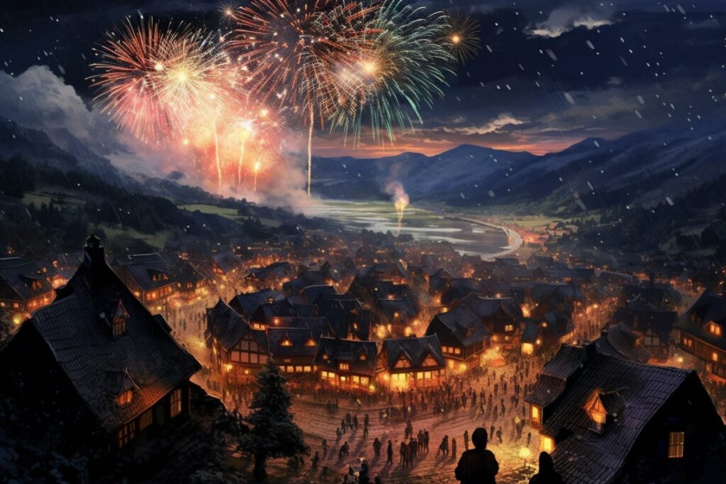dnd fireworks over town